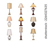 vintage table lamp set cartoon. home light, interior furniture, decoration desk, decor electric, room vintage table lamp vector illustration