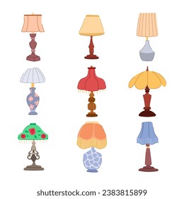 vintage table lamp set cartoon. home interior, modern decor, antique retro vintage table lamp sign. isolated symbol vector illustration
