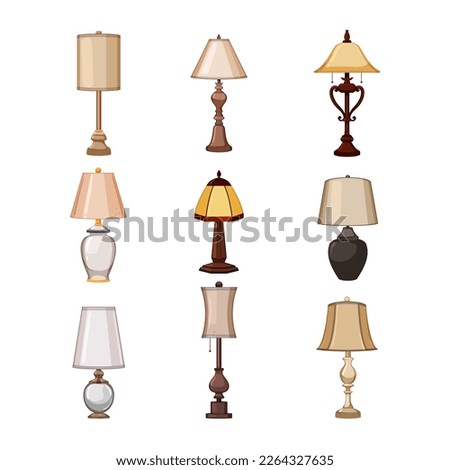 vintage table lamp set cartoon. home light, interior furniture, decoration desk, decor electric, room vintage table lamp vector illustration