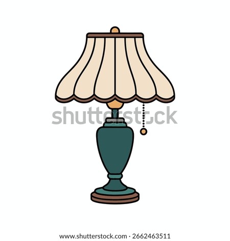 Vintage Table Lamp Vector Illustration with Classic Lampshade, Elegant Home Decor, Retro Lighting Design, Interior Decoration Element, Isolated on White Background
