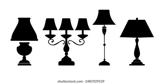 Vintage Table Lamps Silhouettes vector