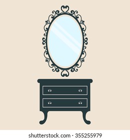 vintage table and mirror oval