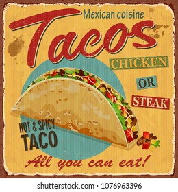 Vintage Tacos  metal sign.