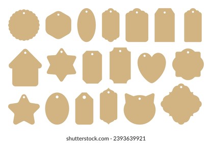 Vintage tags cut file vector frames. Christmas retro label templates. Old style die-cut shapes for scrapbook, paper, food badge, cardboard cutting, price sticker, holiday gift tag, greeting card.