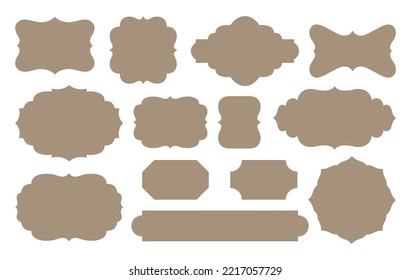 Vintage tags labels cut file set. Retro tags silhouette pattern collection isolated on white. Craft paper badge cutting knife form. Classic old fashioned label figured shapes for cutter machine. 