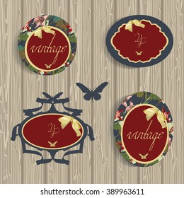 vintage tags for scrapbooking. Vector. You can use postcards as labels. Aquilegia. Templates