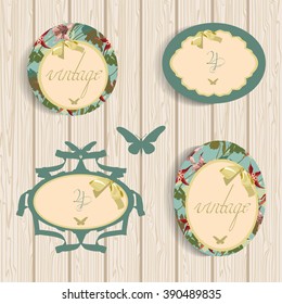 vintage tags for scrapbooking. Vector. You can use postcards as labels. Aquilegia. Templates