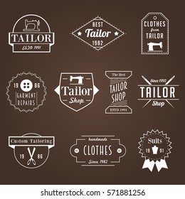 Vintage Tailor Sewer Badge Logos White Vector Set