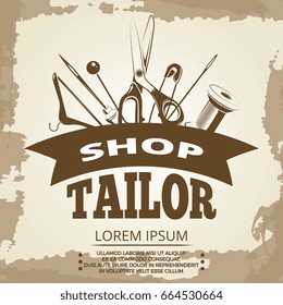 Vintage tailor shop label design. Fashion tailoring banner. Vector illustration