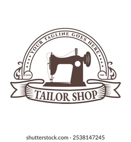 Vintage Tailor Shop Logo with Sewing Machine Classic Design for Tailor Business