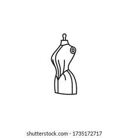 Vintage tailors mannequin vector line icon. Dress form outline symbol. Antique sewing dummy.