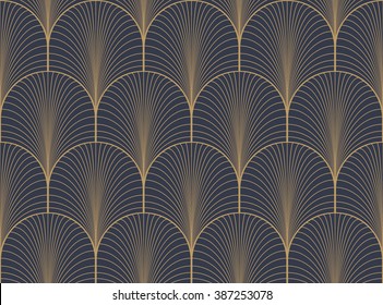 Vintage tan blue and brown seamless art deco wallpaper pattern vector