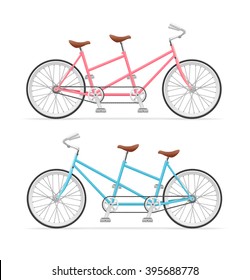 Vintage Tandem Bicycle Set. Pink And Blue. Vector Illustration