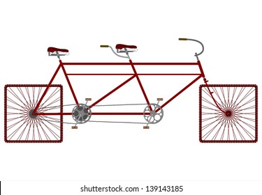 Vintage Tandem Bike On Square Wheels.