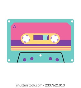 Vintage tape cassette, cartoon style. 90s audiocassette, analogue player record. Trendy modern vector illustration isolated on white background, flat design