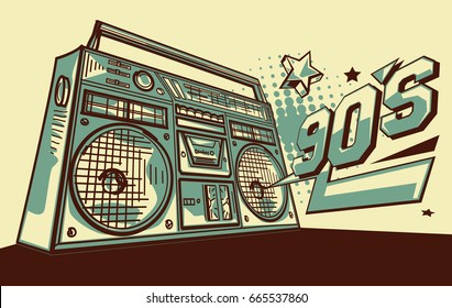 Vintage tape recorder funky boom box music design