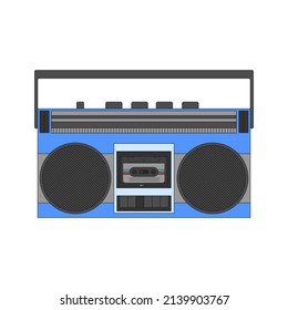 Vintage tape recorder for listening to music on audio cassettes. An old musical technique for a mix tape. The symbol of the 90s. Color vector icon isolated on a white background