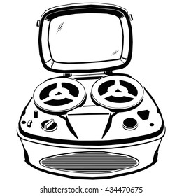 vintage tape recorder, vector drawing, graphic, isolated, monogram, symbol, logo