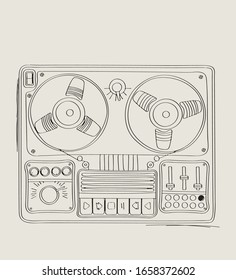 Vintage tape recorder vector sketch