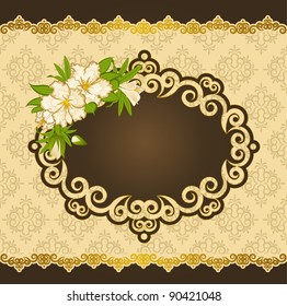 Vintage tapestry background and flowers