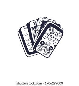 Vintage Tarot deck vector illustration.  Hand drawn style.  Occult symbol of sun and moon phases. Magic and Witchcraft cover, background