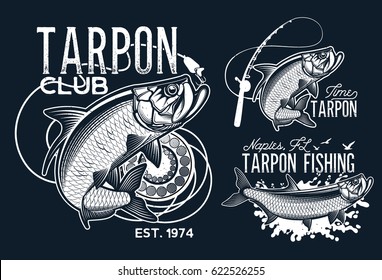 Vintage tarpon fishing emblems, labels and design elements