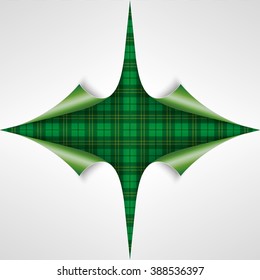 Vintage tartan cover with 4 scrolled paper corners  for St. Patrick's Day. Eps 10 vector file.