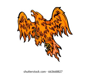 Vintage Tattoo Art Illustration - Flaming On Fire Phoenix