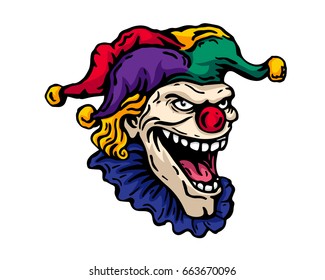 Vintage Tattoo Art Illustration -  Scary Clown Face Character