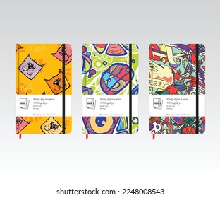 Vintage tattoo, cats, and mix tape design, note book, note pad, dairy cover seamless pattern design, vector scalable artwork 