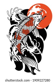 diseño de tatuajes vintage de peces koi