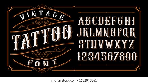 Старинные татуировки шрифт. Шрифт для логотипов татуировки студии, алкогольного брендинга и многих других в стиле ретро.