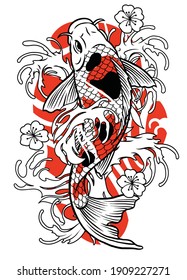 Vintage Tattoo Of Koi Fish Design
