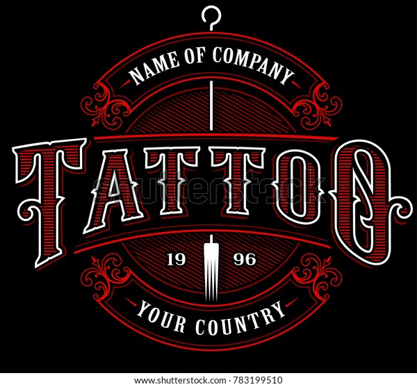 ビンテージタトゥーの文字のイラスト タトゥーデザイン ロゴテンプレート シャツのグラフィック テキストは別の画層上にあります 暗い背景のバージョン のベクター画像素材 ロイヤリティフリー