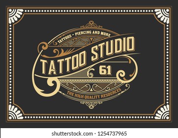 Vintage Tattoo Logo with floral frame.