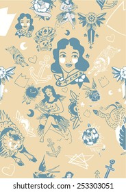 Vintage tattoo pattern, retro, hipsta