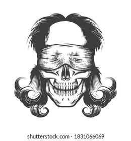 Vintage Tattoo of skull with blindfold. Vector illustration