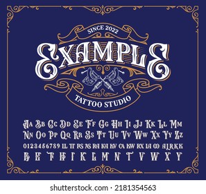 Vintage Tattoo Studio logo template with alphabet 