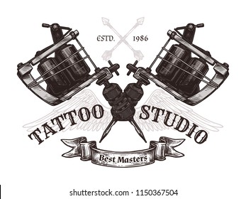 Vintage Tattoo Studio Poster Two Crossed Stock Vector (royalty Free 