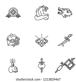 Vintage Tattoos icon set vector