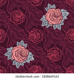 Vintage-Tätowierungen nahtlose Muster mit schönen Rosen und Feuervektorgrafik
