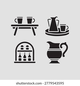 Vintage tavern beverage composition solid icons featuring traditional drink accessories retro glasses and rustic bar elements for menu design