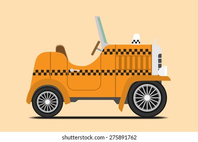 Vintage Taxi car image. Isolated, Vector illustration