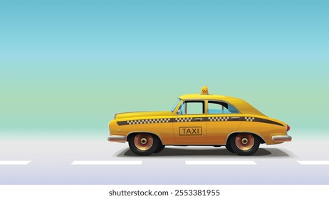 vintage taxi side view on colorful back