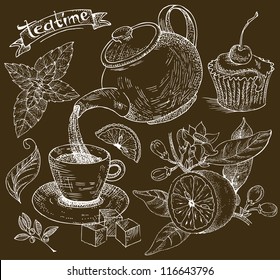 vintage tea background. seamless pattern for design, vector