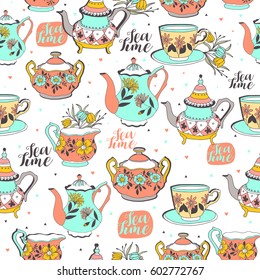 Vintage tea background seamless pattern for design