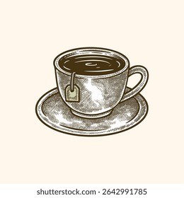 Vintage Tea Cup Illustration, Hand Drawn Herbal Tea Sketch