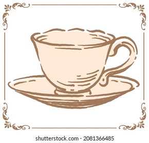 Té vintage y platillo. Ilustración vectorial.