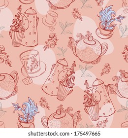 vintage tea porcelain. seamless pattern
