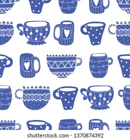 Vintage tea porcelain. Vector seamless pattern. Seamless pattern can be used for wallpaper, pattern fills, web page background, surface textures.